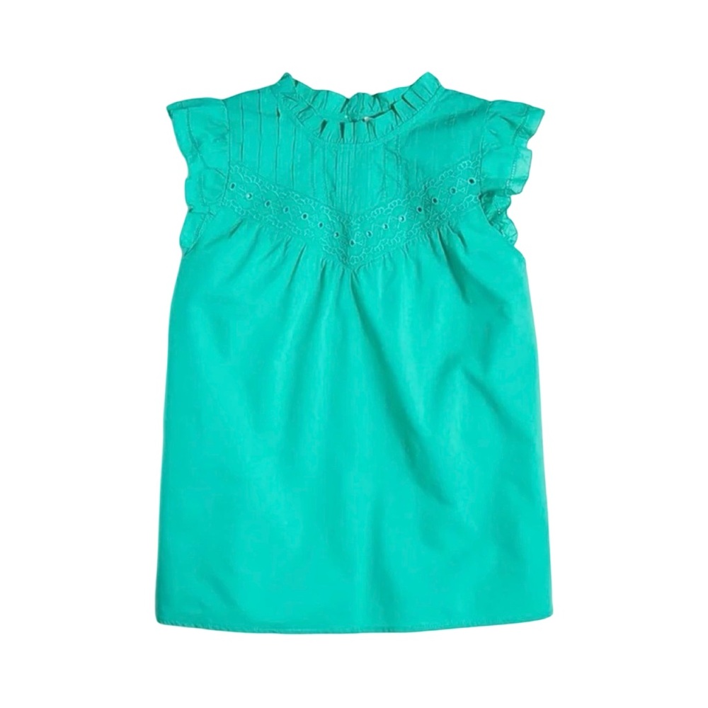 J. Crew Factory Womens Sleeveless Embroidered Ruffle Sleeve Top Size 3X Green